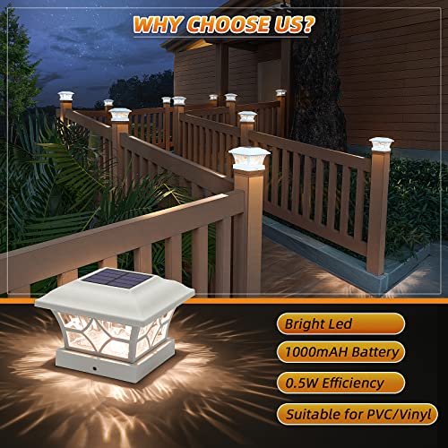 APONUO Solar Post Cap Lights 8 Pack with 1000mAh Battery - for 4x4 5x5 6x6 Fences, Larger Size & Longer Lasting, 2-Mode, IP64 Waterproof, for Deck Patio Yard (White) - Image 4