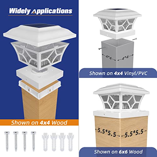 APONUO Solar Post Cap Lights 8 Pack with 1000mAh Battery - for 4x4 5x5 6x6 Fences, Larger Size & Longer Lasting, 2-Mode, IP64 Waterproof, for Deck Patio Yard (White) - Image 3