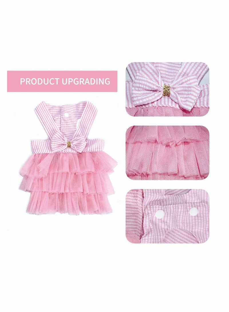 SYOSI Pet Dog Dress for Girl and Boy Doggy Cats Rabbit Fancy Adorable Striped Mesh Dress Princess Petite Vest Doggie Bowknot Dresses for Small Dogs Pomeranian Chihuahua Skirt Pet Puppy (Pink M)  - Image 4