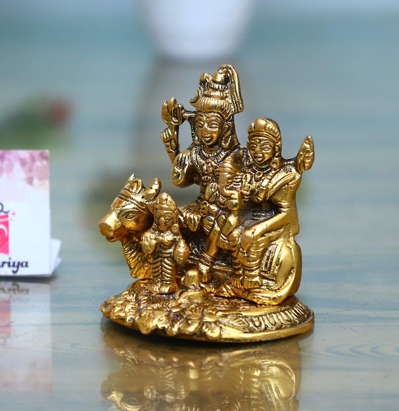 CHHARIYA CRAFTS Metal Shiv Parivar/Shiva Parvati and Ganesha and Kartik Idol Lord Shiva Sitting On Nandi Decorative Showpiece - 10 cm (Metal, Gold) - Image 2