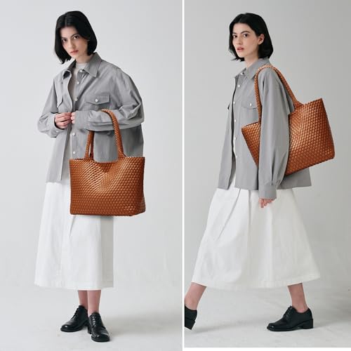 Sumrains Woven Bags for Women Tote Purse: Vegan Leather Shoulder Handbags - Fashion Beach Tote Bags - Large Travel Totes Handwoven Satchel for Holidays (Brown) - Image 2