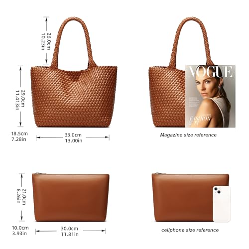 Sumrains Woven Bags for Women Tote Purse: Vegan Leather Shoulder Handbags - Fashion Beach Tote Bags - Large Travel Totes Handwoven Satchel for Holidays (Brown) - Image 5