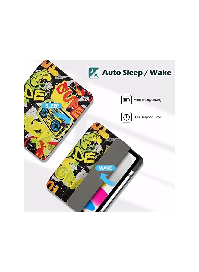 Procases ProCase for iPad 10th Gen Case with Pencil Holder 2022 iPad 10.9 Inch Case, Clear Transparent Back Shell Trifold Protective Cases Shockproof Cover for 2022 iPad 10th Gen A2696 A2757 A2777 -Graffiti - Image 4