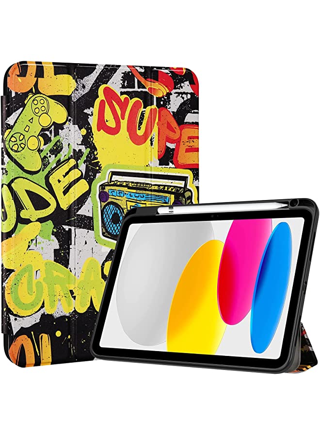Procases ProCase for iPad 10th Gen Case with Pencil Holder 2022 iPad 10.9 Inch Case, Clear Transparent Back Shell Trifold Protective Cases Shockproof Cover for 2022 iPad 10th Gen A2696 A2757 A2777 -Graffiti - Image 1