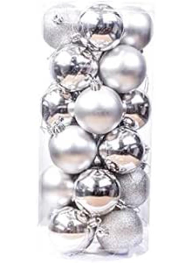 Christmas Tree Ornaments Balls Hanger Decorations Xmas Ball Decor For Festival Wedding Party 24pc 6cm -Silver