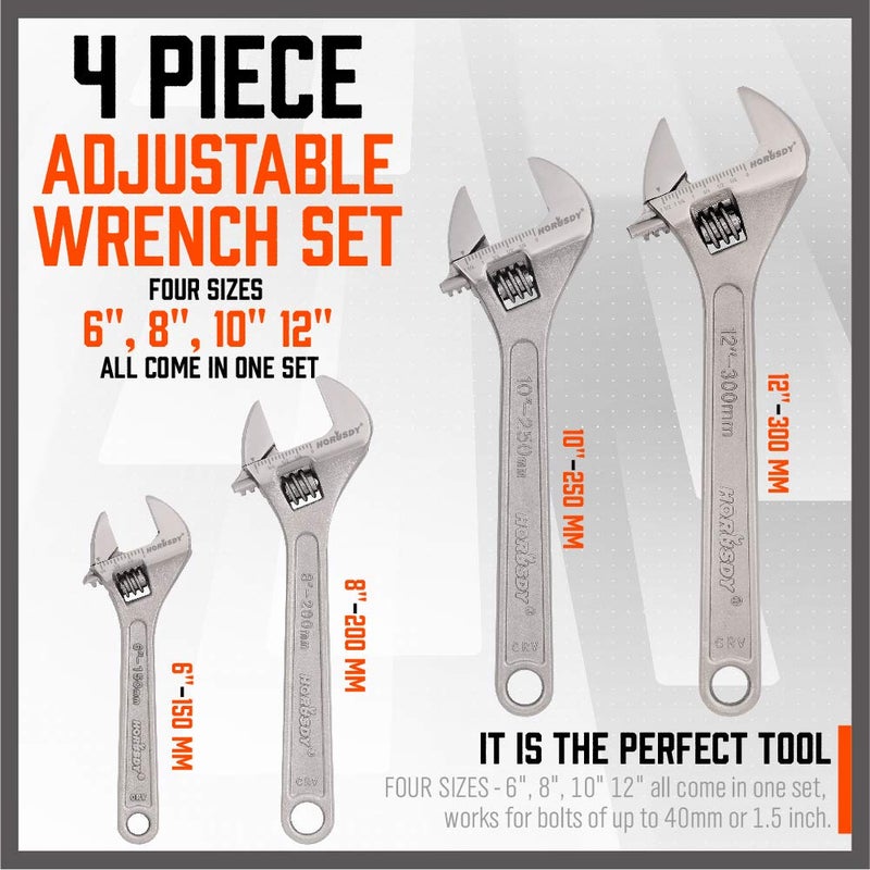 HORUSDY 4-Piece Adjustable Wrench Set, CR-V Steel, Adjustable Wrenches Set(6-inch, 8-inch, 10-inch, 12-inch) - Image 2
