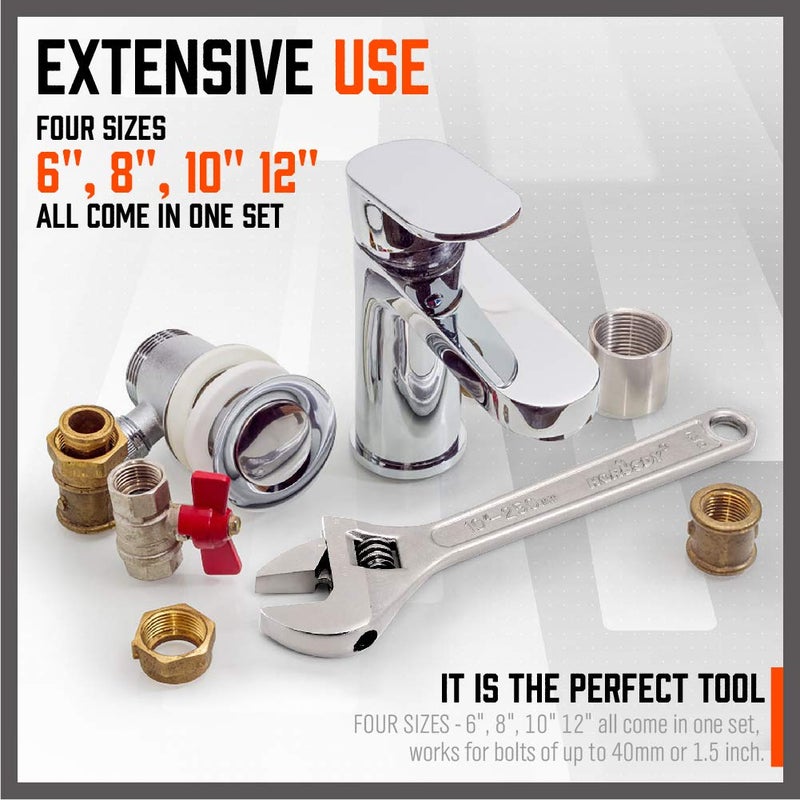 HORUSDY 4-Piece Adjustable Wrench Set, CR-V Steel, Adjustable Wrenches Set(6-inch, 8-inch, 10-inch, 12-inch) - Image 5