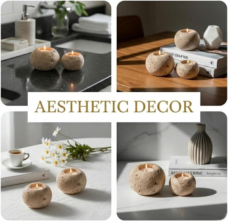 RADICALn Affordable purchase options Premium Handmade Travertine Marble Tealight Candle Holder Set of 3 – 4 Inch Natural Stone Votive Candle Stands for Home Decor, Table Centerpiece & Elegant Ambience Land transit & shipment compatible - Image 3