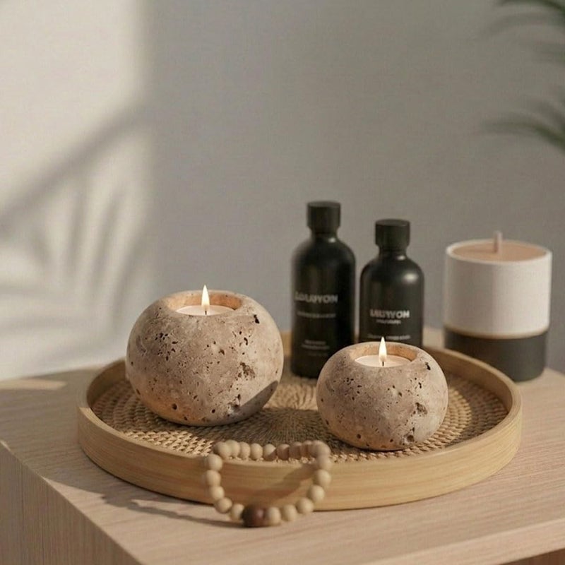 RADICALn Affordable purchase options Premium Handmade Travertine Marble Tealight Candle Holder Set of 3 – 4 Inch Natural Stone Votive Candle Stands for Home Decor, Table Centerpiece & Elegant Ambience Land transit & shipment compatible - Image 2