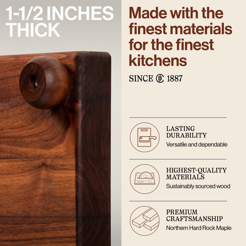 John Boos B Series Square Wooden Walnut Cutting Board 12â€x12â€ â€“ 1.5â€ Thick, 5-lb Non-Reversible Butcher Block with Wood Bun Feet & Edge-Grain - Image 3