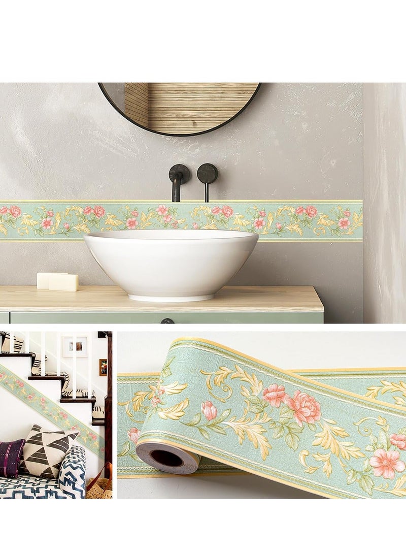Green Floral Wallpaper Border Decor, Self Adhesive Green Rattan Floral Wallpaper, for Kitchen Bathroom Bedroom Wall Decor Paper, Branch Pattern Green (10.6CM x 5M)  - Image 2
