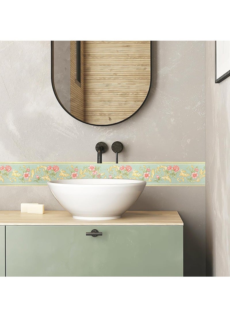 Green Floral Wallpaper Border Decor, Self Adhesive Green Rattan Floral Wallpaper, for Kitchen Bathroom Bedroom Wall Decor Paper, Branch Pattern Green (10.6CM x 5M)  - Image 3