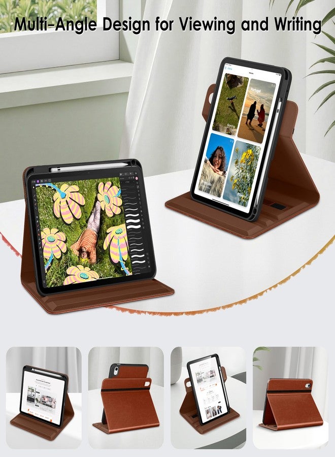 DTTO for iPad A16 Case, iPad 11th / 10th Generation Case (2025/2022), 360 Degree Rotating Premium Leather Folio Stand Cover with Pencil Holder, Brown - Image 2