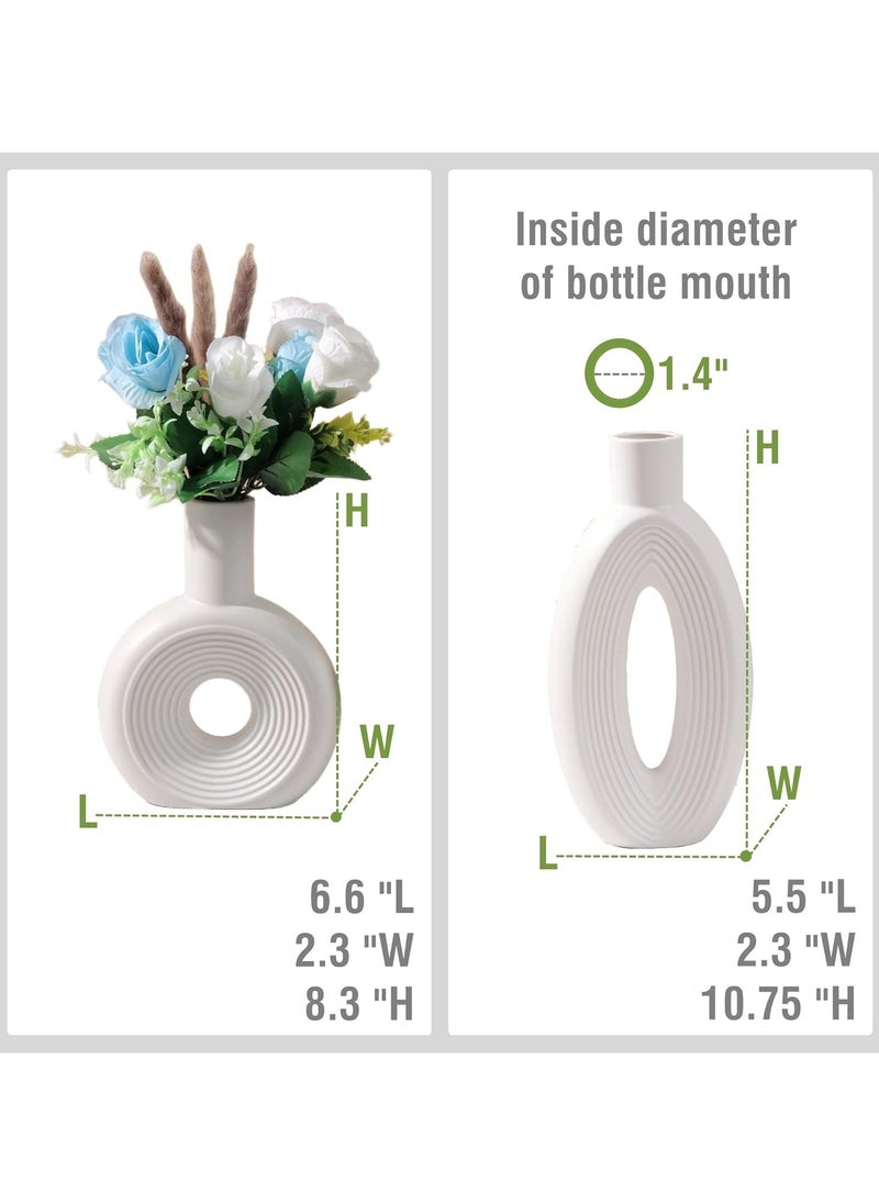 Generic - Oayao White Hollow Ceramic Flower Vase Set Of 2 | Pampas Vases For Modern Farmhouse Living Room Home Decor | Bookshelf Dining Coffee Table Shelves Tv Stand Dresser Entryway Décor - Image 1