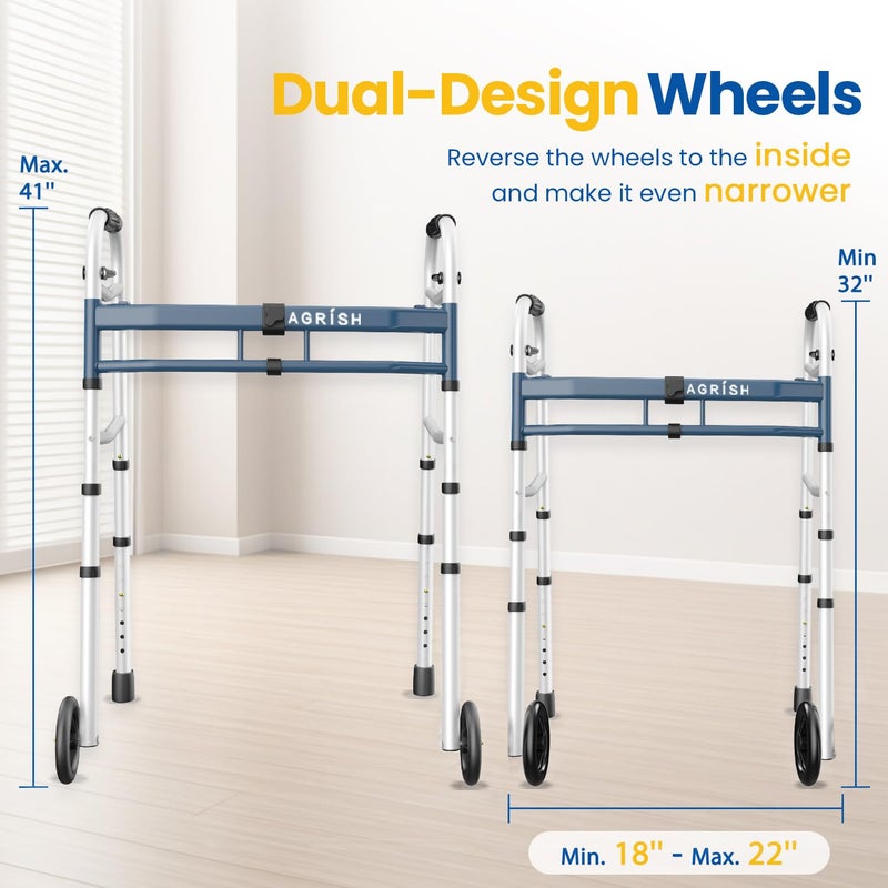 Agrish Narrow Walkers with Storage Bag - Width Height Adjustable Walker, Lightweight Folding Walkers, Walkers for Seniors Handicapped & Disabled, Up to 350 lbs, Black - Image 3