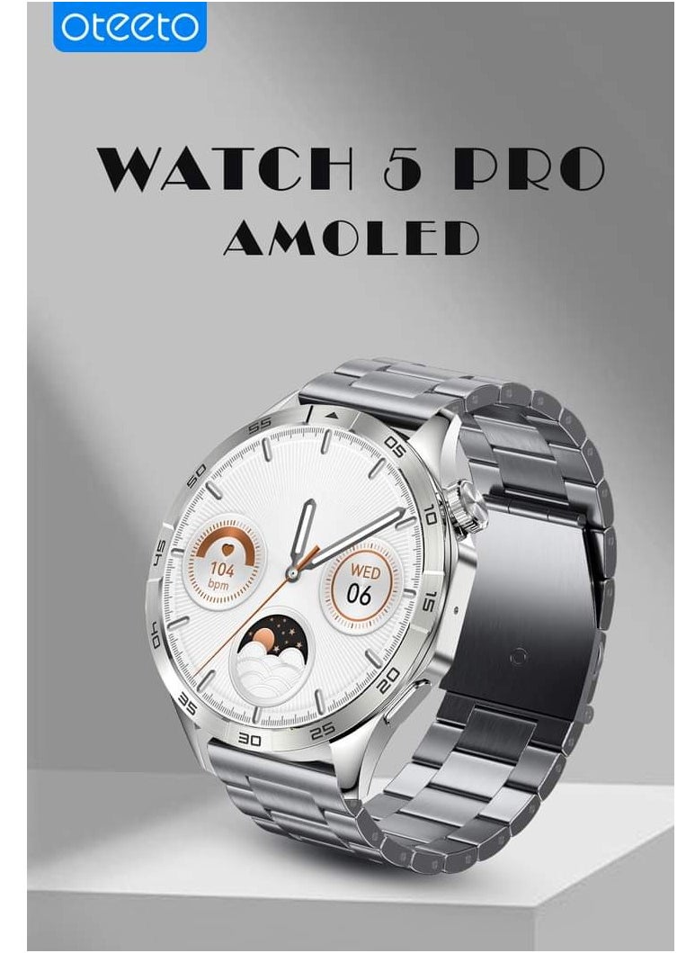 Oteeto Oteeto Watch 5 pro  1.43 Inch AMOLED Display Smart watch With 2 Pair Strap and Wireless Charger For Men's  - Image 1