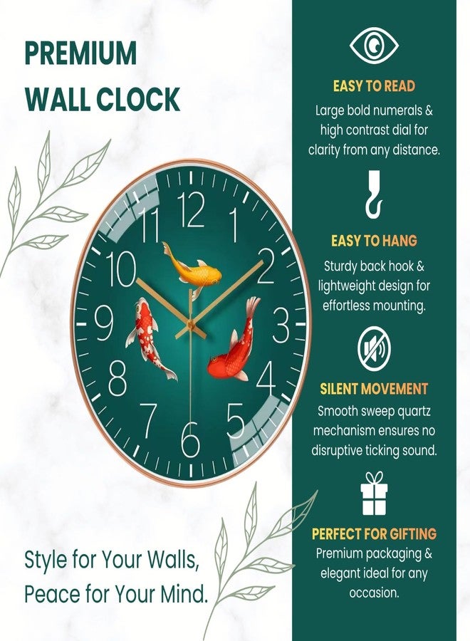 Arabs Modern Silent Non-Ticking Wall Clock 12 Inch - Stylish Designer Analog Clock for Living Room, Bedroom, Office & Kitchen | Decorative Wall Clock for Home Decor (Tri Fish) - Image 4