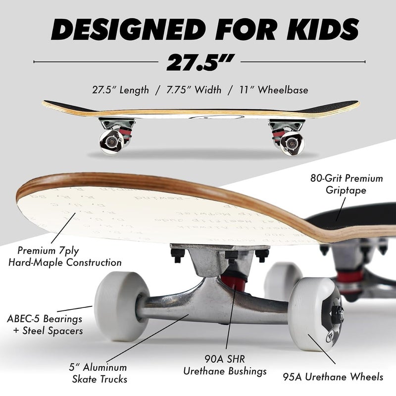 Magneto Maple Wood Complete Skateboard - Quality Skateboard for Kids - Wide Deck for Adult Men - Kids 27.5in x 7.75in, Wild Child - Image 4