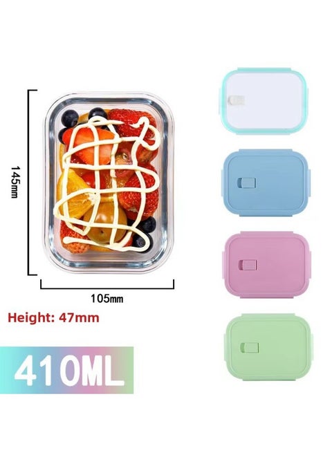 Rectangular Glass Preservation Bowl Microwave Heating Lunch Box Transparent Glass Lunch Box Round Lunch Box Glass-Specifications:Small Long 370ML-Color:fresh Blue