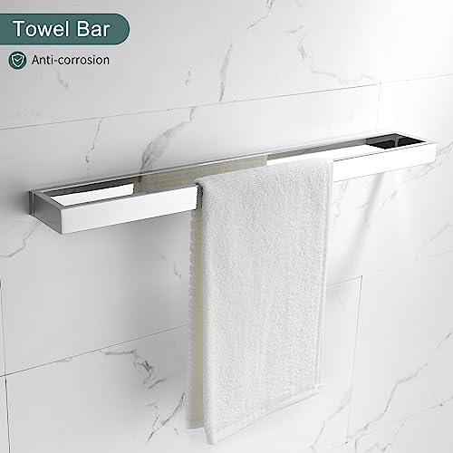TNOMS 4-Pieces Bathroom Hardware Set, Polished Chrome Towel Bar Set, Wall Mounted Stainless Steel Bathroom Hardware Accessories Set, 23.6 inch - Image 2