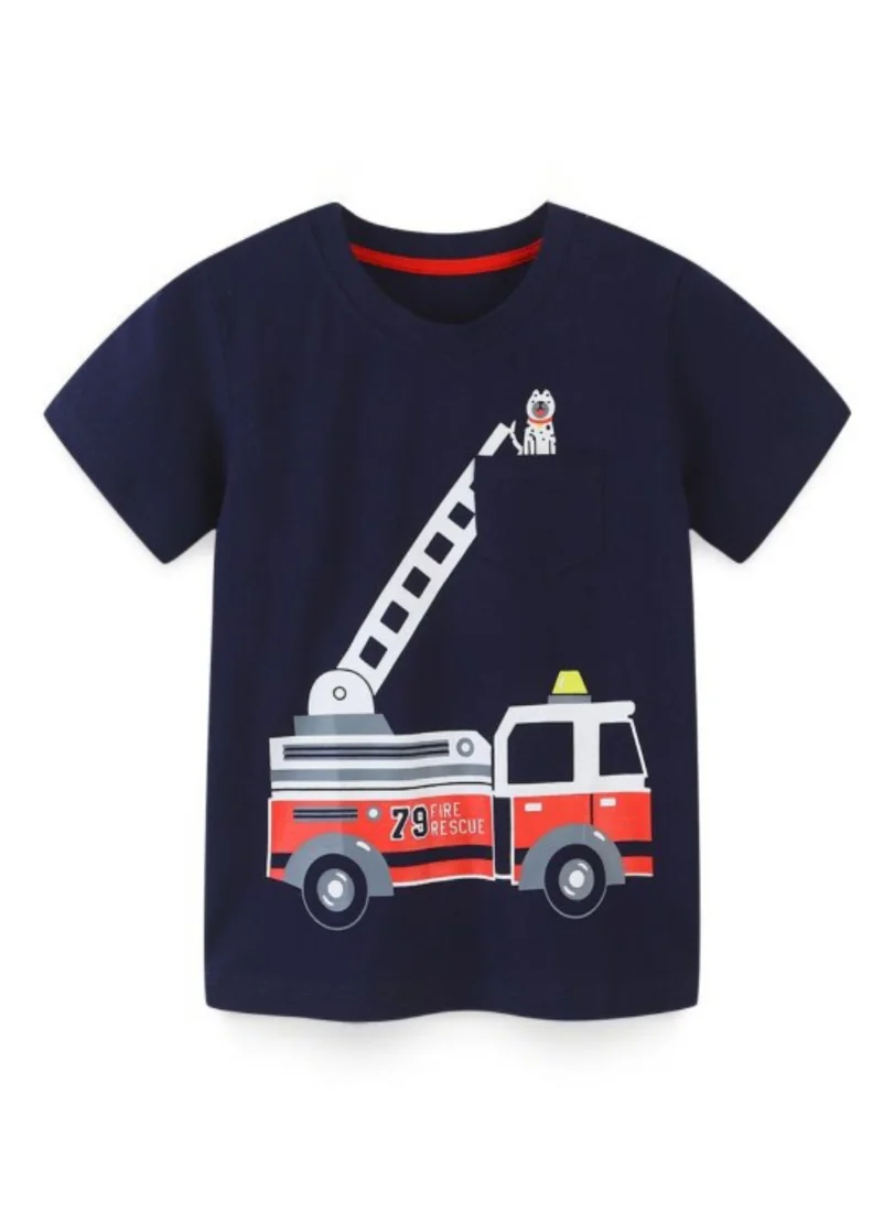 يونيكي Navy Blue Self Design Solid Round Neck Cotton T-shirt