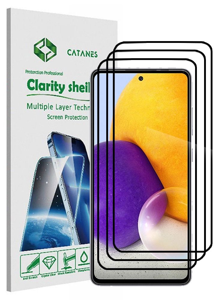 CATANES 3 Pack For Samsung Galaxy A72 Screen Protector Tempered Glass Full Glue Back - Image 1