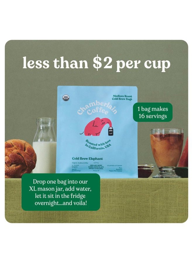 Chamberlain Coffee Elephant Cold Brew Bags - XL Cold Brew Bags - Premeasured, Ready to Brew, Cold Brew Coffee Packs - Contains 4 XL Cold Brew Bags, Makes 4 Cups of Coffee Per Bag - Image 4