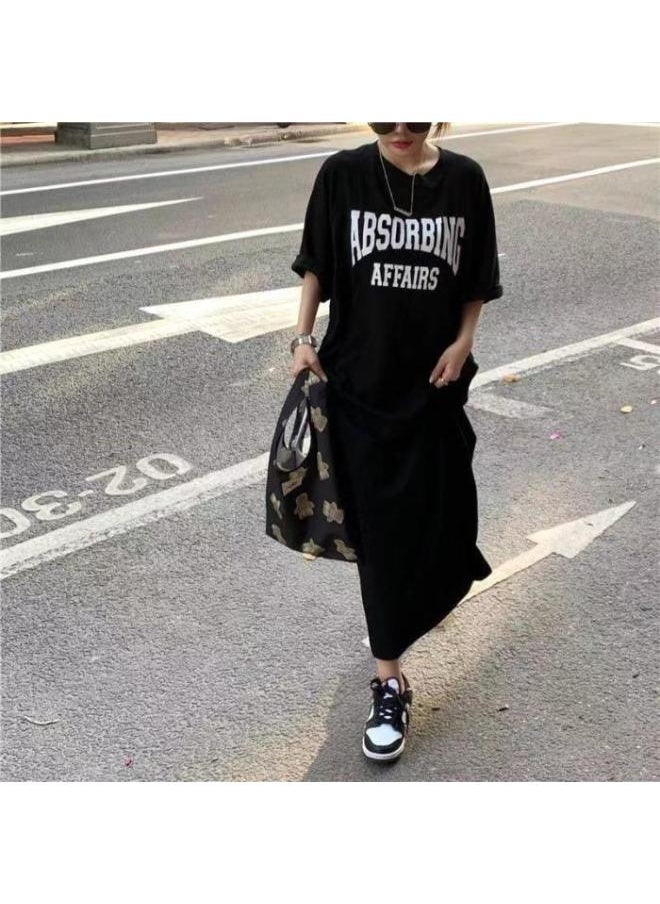 Generic - Summer Korean Style Korean Large Size Women's Clothing Casual Long Dress For Chubby Girls Loose Over-the-knee T-shirt Long Dress Women's Nightdress - Image 1