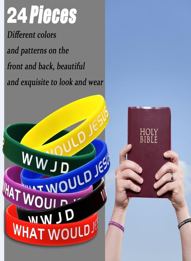 Gejoy 24 Pieces WWJD Bracelets What Would Jesus Do Bracelets Rubber Colorful WWJD Silicone Wristbands for Fundraiser Church Events Party Favors - Image 2