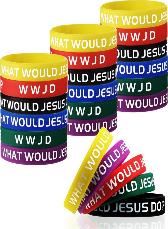 Gejoy 24 Pieces WWJD Bracelets What Would Jesus Do Bracelets Rubber Colorful WWJD Silicone Wristbands for Fundraiser Church Events Party Favors - Image 1