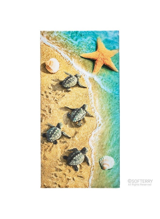 E Elegance Baby Turtles Beach Towel 30 x 60 inches (76 x 152cm) 100% Cotton Soft and Absorbent (30 in x 60 in, Baby Turtles) - Image 3
