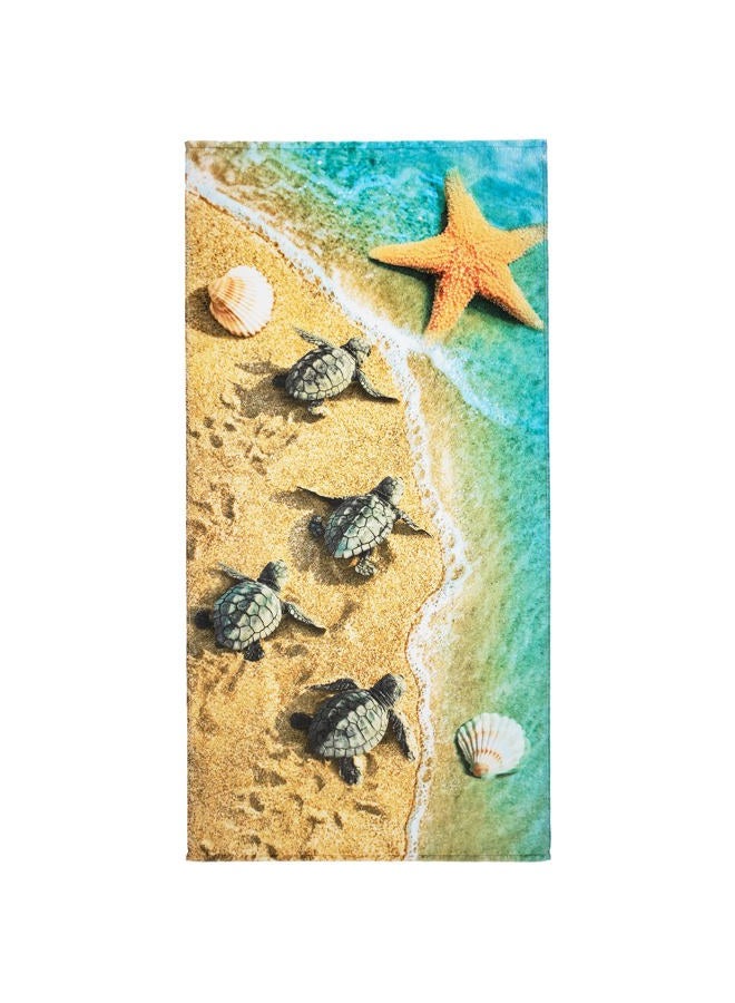 E Elegance Baby Turtles Beach Towel 30 x 60 inches (76 x 152cm) 100% Cotton Soft and Absorbent (30 in x 60 in, Baby Turtles) - Image 1