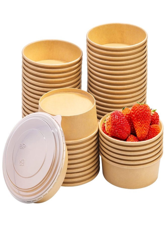 Giwrmu 17 oz 50 pcs Disposable Salad Bowls with Lids, 500ML Disposable Paper Bowls with Clear Lids, Round Shape Kraft Food Containers Suit for BBQ, Gatherings and Parties - Image 1