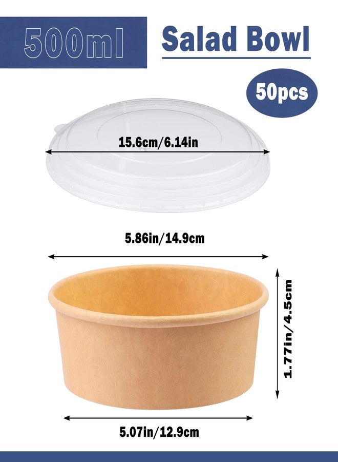 Giwrmu 17 oz 50 pcs Disposable Salad Bowls with Lids, 500ML Disposable Paper Bowls with Clear Lids, Round Shape Kraft Food Containers Suit for BBQ, Gatherings and Parties - Image 2