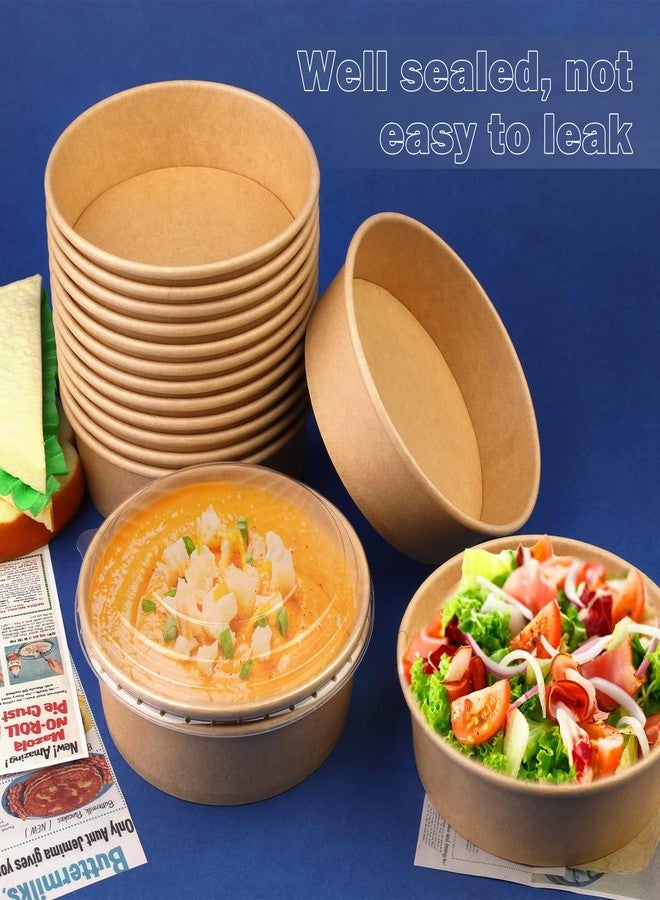Giwrmu 17 oz 50 pcs Disposable Salad Bowls with Lids, 500ML Disposable Paper Bowls with Clear Lids, Round Shape Kraft Food Containers Suit for BBQ, Gatherings and Parties - Image 5