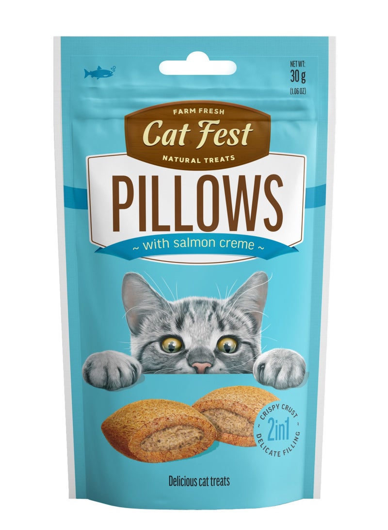 Cat Fest Cream Pillows Treats with Salmon – Crispy & Delicious Cat Snacks for Healthy Teeth, High-Protein & Tasty Fillings – 30g Pack - Image 1