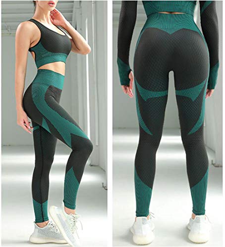 Veriliss 3pcs Seamless Workout Outfit Sets for Women, Gym Clothes Yoga Sportswear Leggings and Stretch Sports Bra Gym jumpsuits Clothes Set (FinchBlue,S) - Image 4