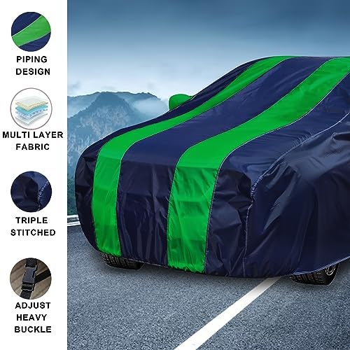 Auto Hub Car Cover Compatible with Ritz with Mirror Pocket, Weather Proof, Triple Stitched, Ritz Car Cover- Navy-Green - Image 3