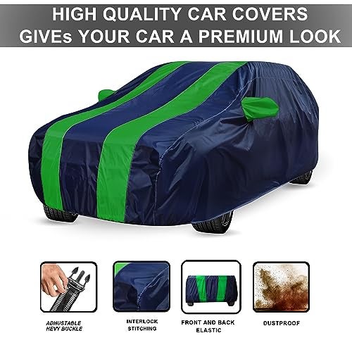Auto Hub Car Cover Compatible with Ritz with Mirror Pocket, Weather Proof, Triple Stitched, Ritz Car Cover- Navy-Green - Image 2