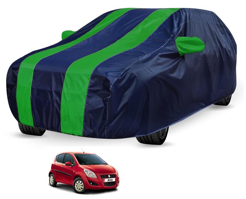Auto Hub Car Cover Compatible with Ritz with Mirror Pocket, Weather Proof, Triple Stitched, Ritz Car Cover- Navy-Green - Image 1