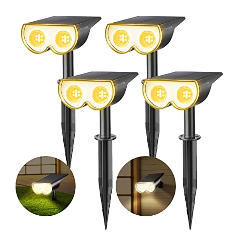 Consciot Solar Spot Lights Outdoor 16 LEDs IP67 Waterproof Auto OnOff Landscape Spotlights 2in1 Adjustable Wall Lights for Garden Yard Pathway 4 Pack Warm White