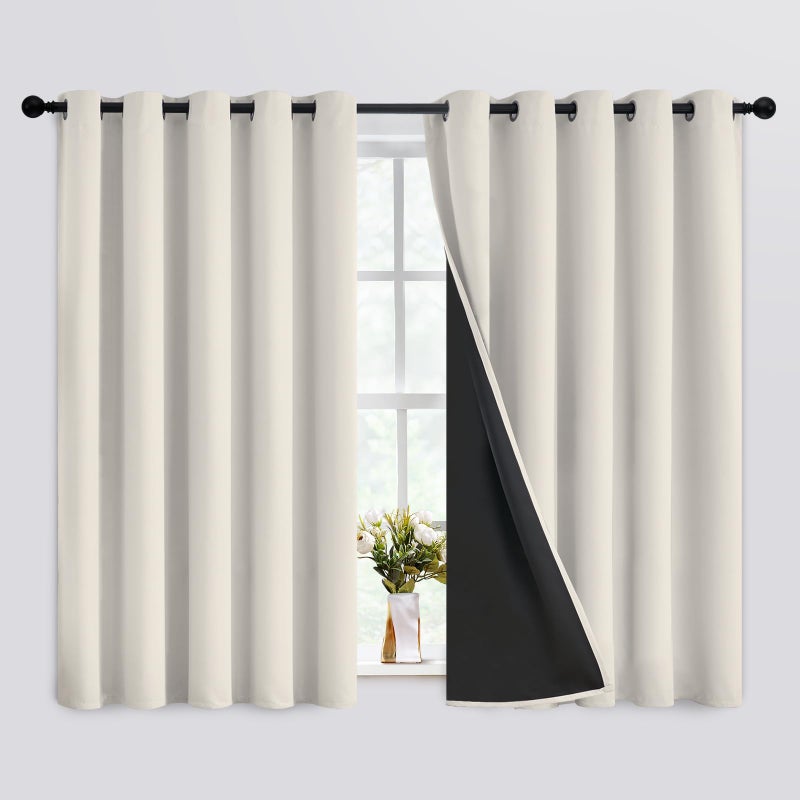 SimpleHome 100% Blackout Curtains for Bedroom,Thermal Insulated Cream Grommet Window Drapes Room Darkening Curtains for Living Room with Black Back,62 x 63 Inch,2 Panels - Image 1