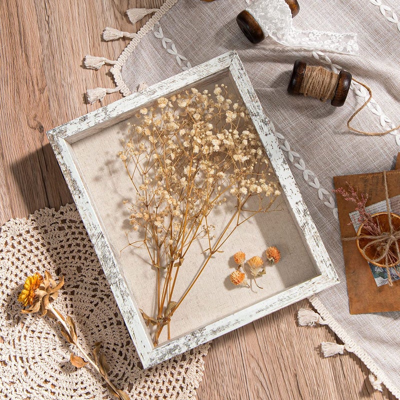 Califortree 8x10 Shadow Box Frame with Linen Back - Real Glass, Push Pins Included, Sturdy Rustic Memory Display Case, Fits 6.8x8.8 Inserts, Distressed White - Image 5