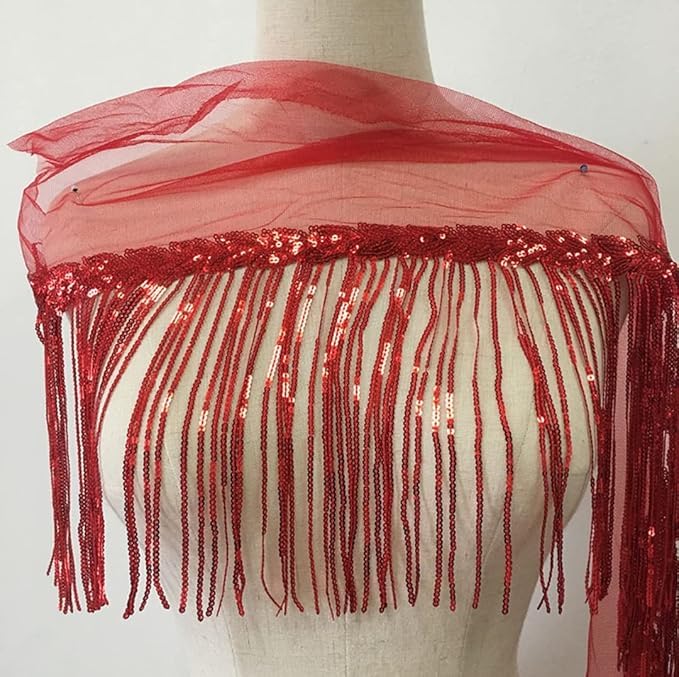 ANIDA Colorful Sequin Tassel Lace Trim Ribbon Fringe DIY Handmade Dance Performance Clothing Decoration Accessorie 3miter Red