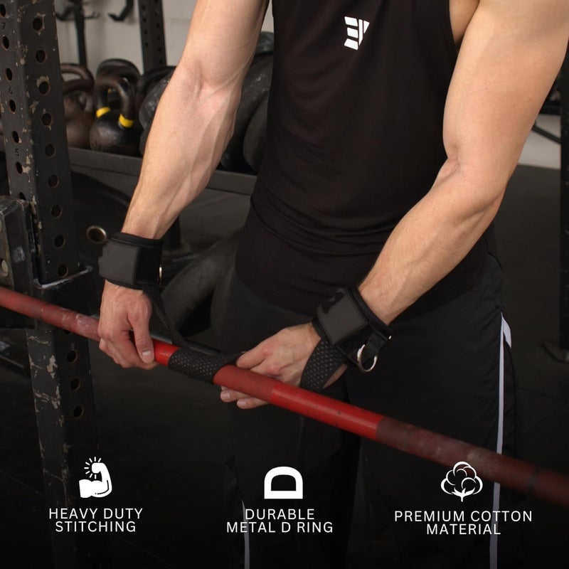 NIUB Weight Lifting Straps With Cuffed D Ring, Wrist Support, Heavy Duty Thick Comfortable Lifting Straps, Secure Fit, Enhanced Grip, Black - Image 3