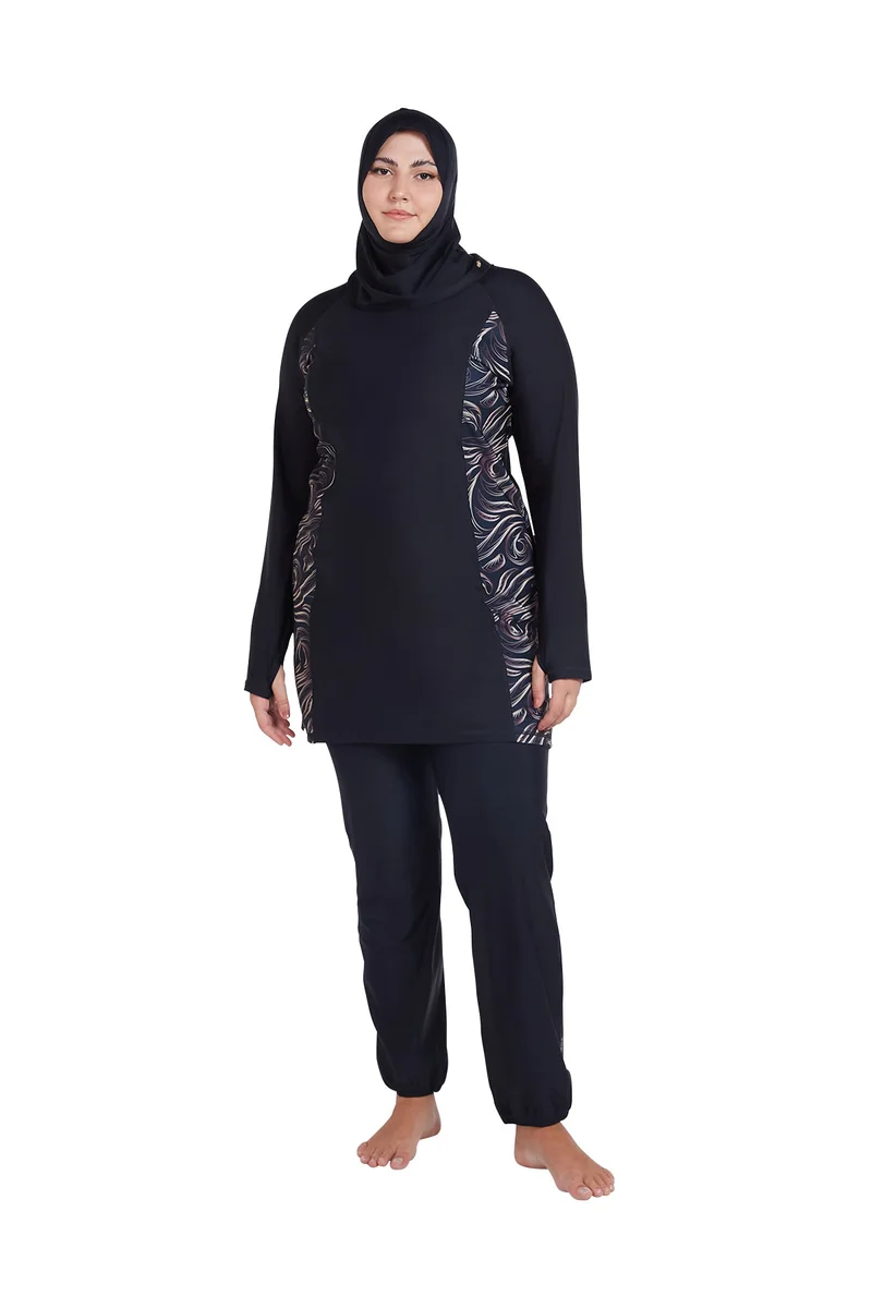 COEGA SUNWEAR COEGA Ladies  Modest Three-piece Swim Set - Nero Golden Swirls
