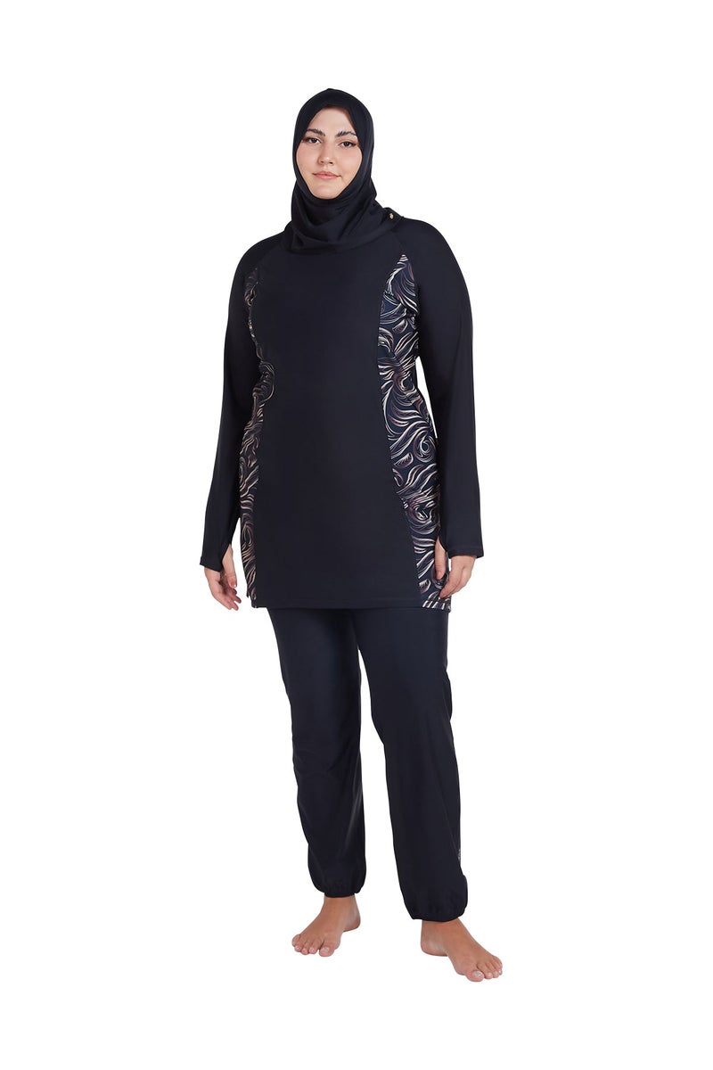 COEGA SUNWEAR COEGA Ladies Modest Burkini Three-piece Swim Set - Nero Golden Swirls - Image 1