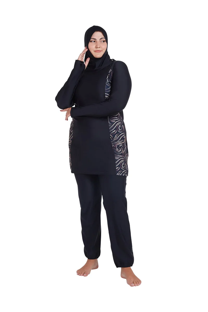 COEGA SUNWEAR  COEGA Ladies  Modest Three-piece Swim Set - Nero Golden Swirls for Women | Best Price UAE