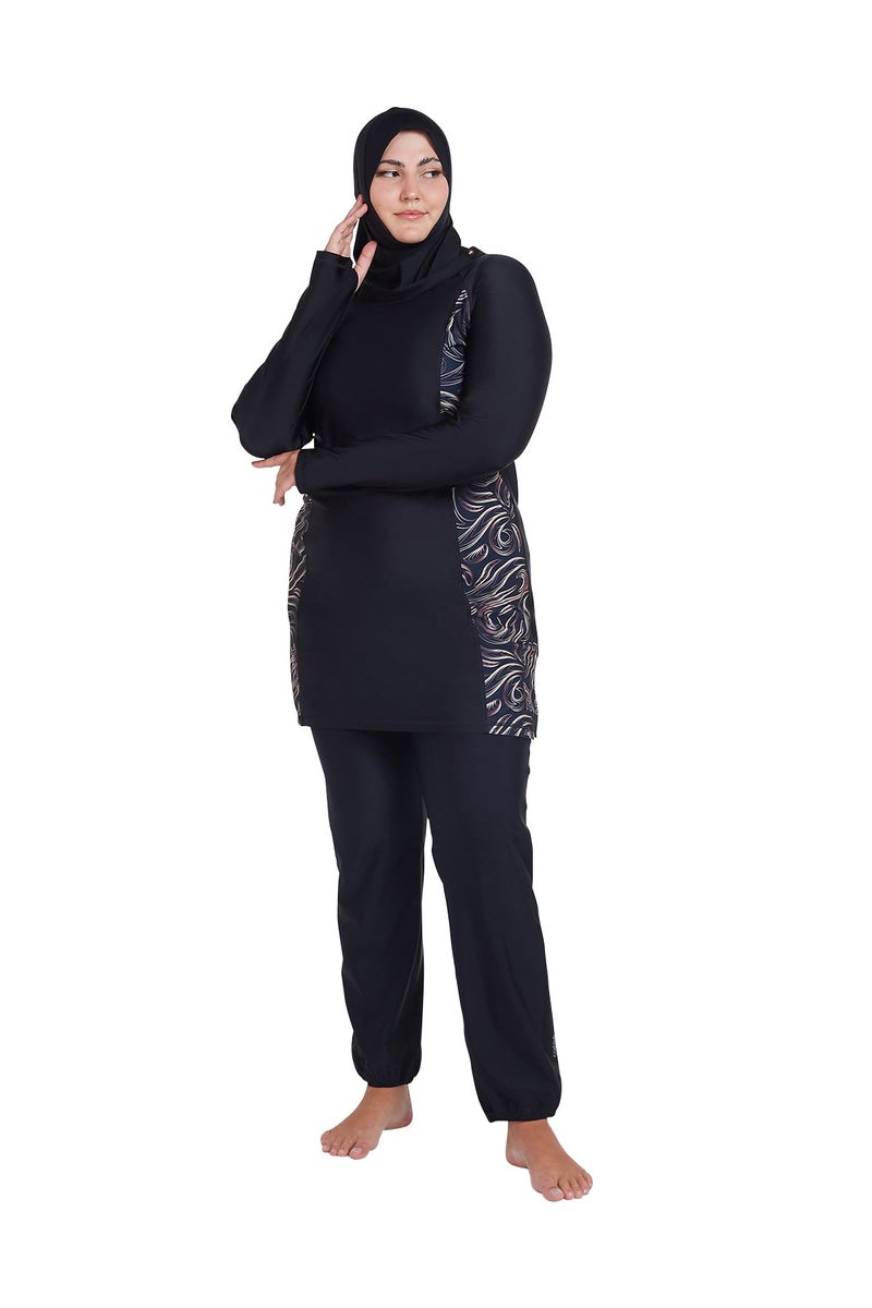 COEGA SUNWEAR COEGA Ladies Modest Burkini Three-piece Swim Set - Nero Golden Swirls - Image 4