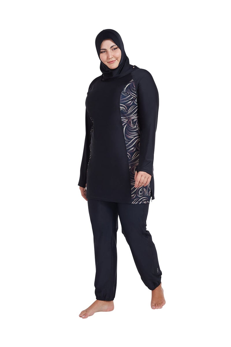 COEGA SUNWEAR COEGA Ladies Modest Burkini Three-piece Swim Set - Nero Golden Swirls - Image 3